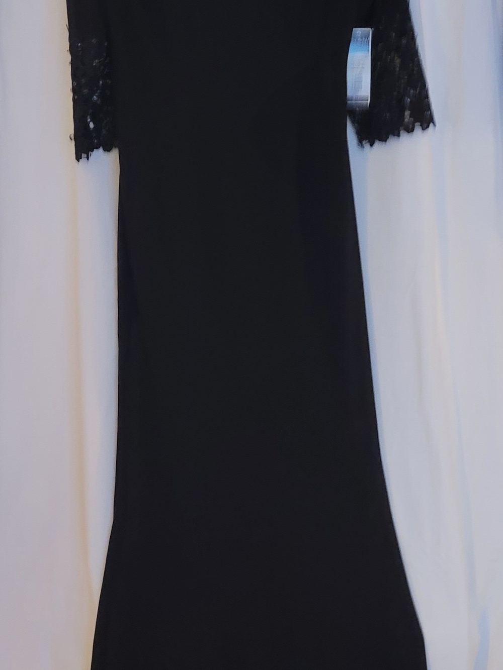 SHANI Black Lace And Beaded Long Evening Gown